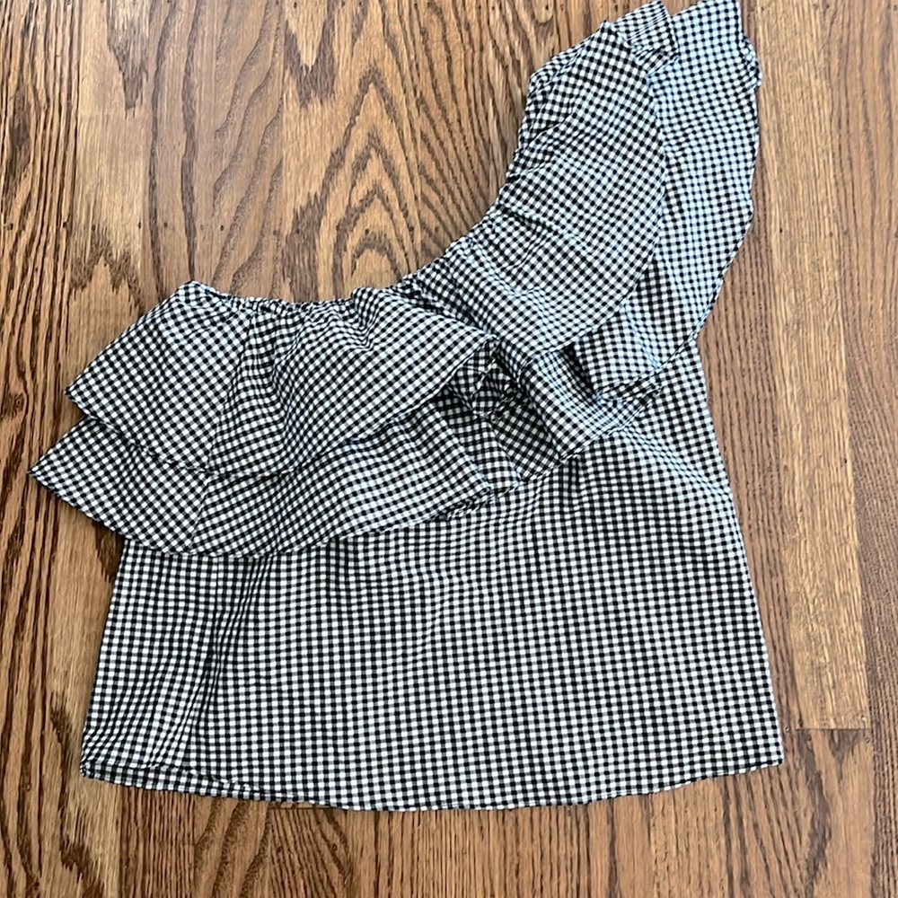 Misa Black White Gigham One Shoulder Top